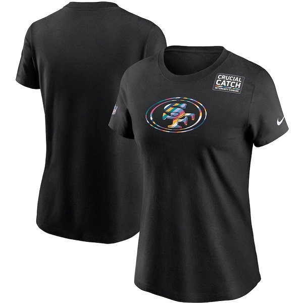 Women's San Francisco 49ers 2020 Black Sideline Crucial Catch Performance NFL T-Shirt(Run Small)